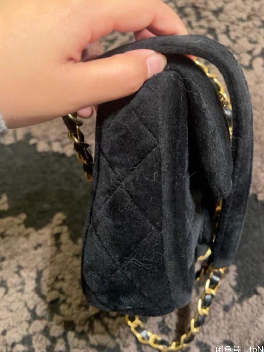 Quilted Black velvet Chain Strap Shoulder Bag - Chanel styled bag - Picture 4 of 7